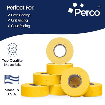 Perco 2 Line Yellow Labels - 6,000 Blank Price and Date Gun Labels for Perco 2 Line Price and Date Guns - 8 Rolls, 1 Sleeve - Made in USA - color: Yellow, size: 1 Sleeve