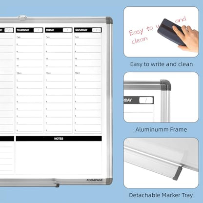 Weekly Dry Erase Board, Weekly Planner whiteboard with Hourly time Slots, Whiteboard Weekly Calendar for Schedule for wall 24" X 18" Double-Sided for Office, Home and School - size: 24"W x 24"H
