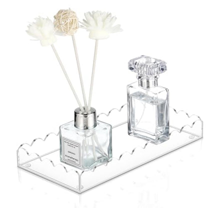 Acrylic Bathroom Vanity Tray 7.9", Soap Dispenser Decorative Scalloped Tray - color: Clear - Small