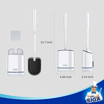 MR.SIGA Toilet Bowl Brush and Holder, Wall Mounted Toilet Brush, White - color: White, size: 4.8"L x 3.1"W x 15.7"H