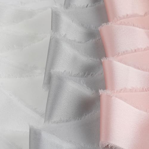 Silk Satin Ribbon 1-1/2 Inch x 30 Yards Ivory & Gray & Light Pink - color: Ivory& Gray& Light Pink