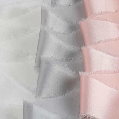 Silk Satin Ribbon 1-1/2 Inch x 30 Yards Ivory & Gray & Light Pink - color: Ivory& Gray& Light Pink