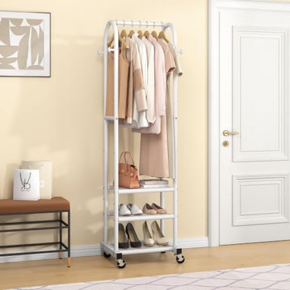 Kaitiemoo Clothing Rack, Mobile Garment Rack with Wheels & 3 Shelves, White - color: White