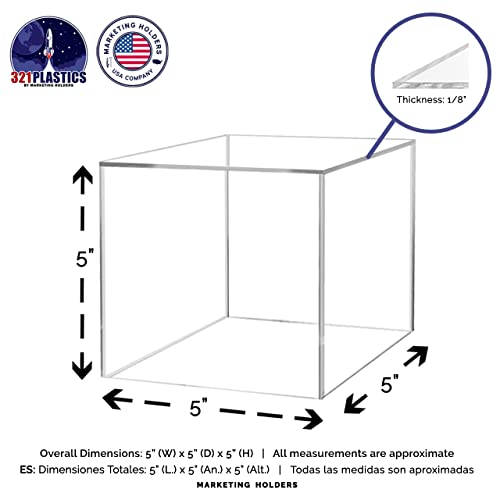 5 Inch Glossy Acrylic Display Box with One Open Side No Lid Preassembled Versatile Square Lucite Retail Product Riser or Merchandise Storage Bin by Marketing Holders - size: 5"w x 5"h x 5"d