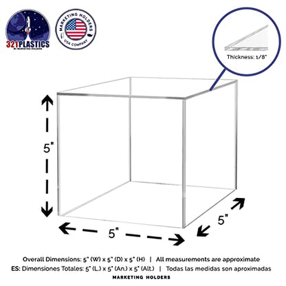 5 Inch Glossy Acrylic Display Box with One Open Side No Lid Preassembled Versatile Square Lucite Retail Product Riser or Merchandise Storage Bin by Marketing Holders - size: 5"w x 5"h x 5"d