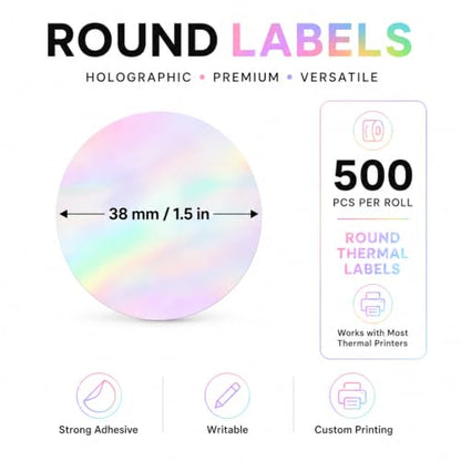 Round Holographic Pink Thermal Label 1.5 Inch Vinyl Sticker 500 PCS - color: Holographic Pink, size: 1.5 × 1.5 Inch