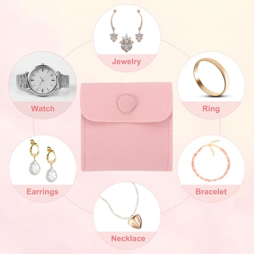 PATIKIL 2Pcs Jewelry Pouch 3x3 Inch Velvet Pouches Snap Button, Pink - color: Pink, size: 3x3 Inch