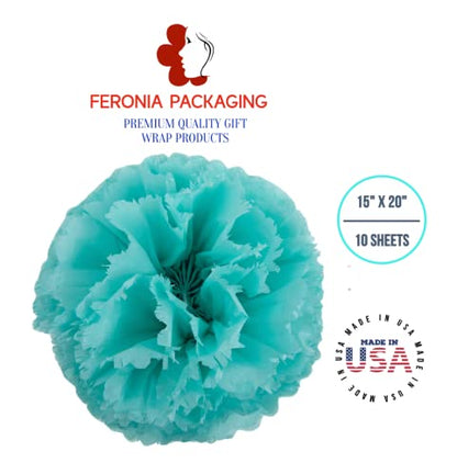 Aqua Blue Tissue Paper Squares, Bulk 10 Sheets, Premium Gift Wrap and Art Supplies for Birthdays, Holidays, or Presents by Feronia packaging, Large 15 Inch x 20 Inch Made in USA - color: AquaBlue