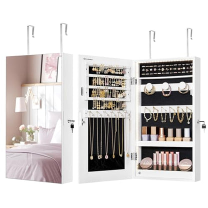 SONGMICS Lockable Jewelry Cabinet Armoire with Mirror, Wall-Mounted - color: White, style: Simple LED