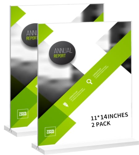 2 Pack 11 x 14 Inches Large Acrylic Sign Holder, Clear T Shaped Sign Holder Table Photo Menu Display Stand Double Sided Picture Flyer Sign Holder for Office Store Restaurant (11 x 14 Inches) - size: 11 x 14 Inches