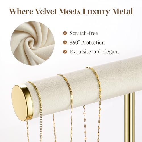 Jewelry Organizer Stand Display, 3 Tier Velvet Bracelet Holder, Beige - color: Beige, size: Large