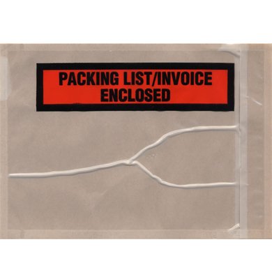 4 1/2" x 6" Panel "Packaging List/Invoice Enclosed" Back Loading Bottom Printed Packing Envelope