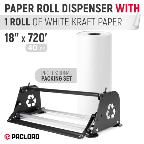 18" Paper Dispenser with Cutter + White Kraft Paper Roll - color: White, size: 1 Roll + Dispenser
