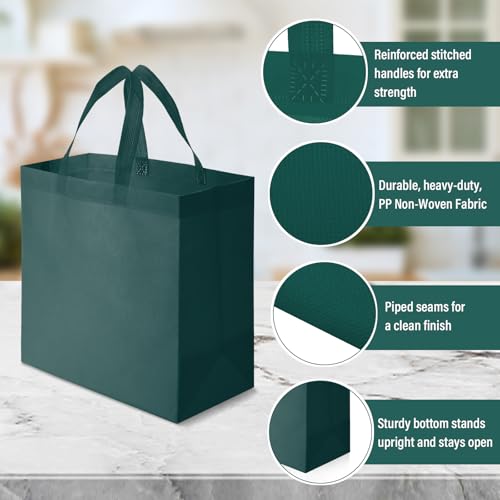 Reginary 50 Pcs Reusable Tote Bags Shopping Bags Non Woven, Dark Green - color: Dark Green