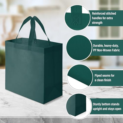 Reginary 50 Pcs Reusable Tote Bags Shopping Bags Non Woven, Dark Green - color: Dark Green