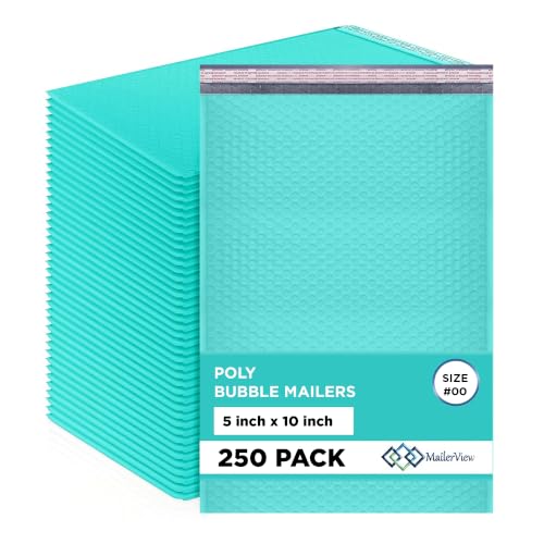 Teal Bubble Mailers 5x10, Self Seal Poly Padded Envelopes #00, 250 Pack - color: Teal, size: 5"x10" / 250 Pack