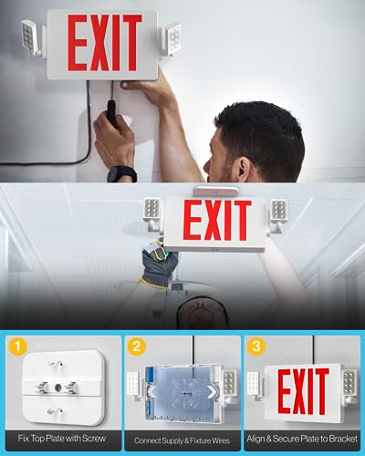 Sunco 6 Pack Red Exit Signs with LED Emergency Lights & Backup Battery - color: White
