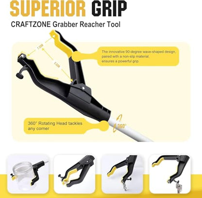32" Grabber Reacher Tool, 2-Pack Foldable Reacher Grabber Pickup Tool with Shoe Horn Design, Trash Picker Upper Grabber with 360° Rotating Jaw & Magnet, Bend-Free Grabbers for Seniors