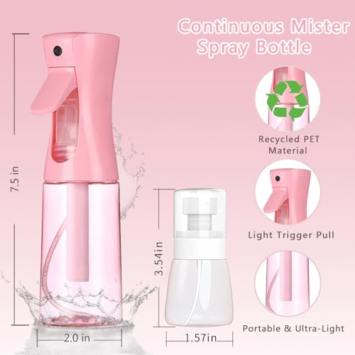 3 Pack Spray Bottles, 2-Pack Continuous Spray Bottles,Fine Water Mist Spray Bottles for Hair 6.8 OZ (200 ML) and 1oz 30ml Travel Spray Bottle Mister for Cleaning,Hairstyling,Plants,Pets Pink Black - color: Pink Black