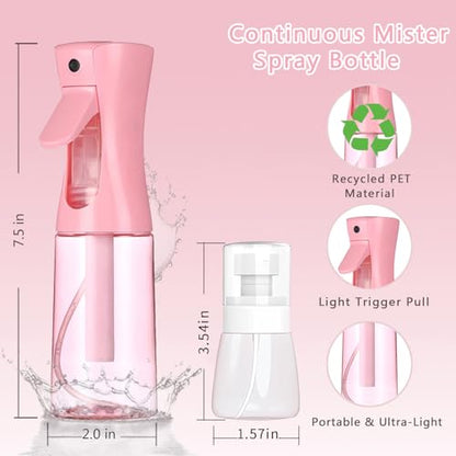 3 Pack Spray Bottles, 2-Pack Continuous Spray Bottles,Fine Water Mist Spray Bottles for Hair 6.8 OZ (200 ML) and 1oz 30ml Travel Spray Bottle Mister for Cleaning,Hairstyling,Plants,Pets Pink Black - color: Pink Black