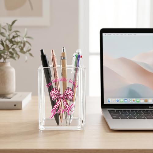 Pink Leopard Print Acrylic Pen Holder I'm Literally Just A Girl Sign - color: Pink