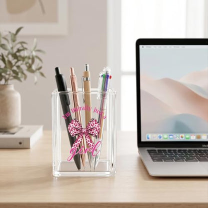 Pink Leopard Print Acrylic Pen Holder I'm Literally Just A Girl Sign - color: Pink