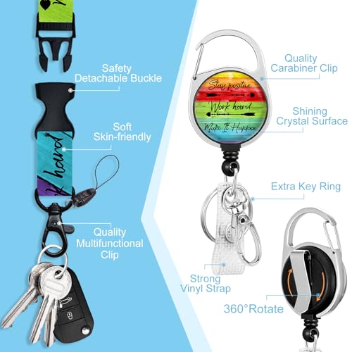 Piefly Lanyard for Id Badges, Teacher Card Holder Retractable Reel Positive - color: Stay Positive-2