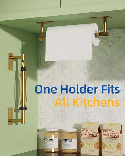 RUACQ Paper Towel Holder Under Cabinet, One Hand Tearing, Brushed Gold - color: Brushed Gold, size: One Hand Tear - Rectangle