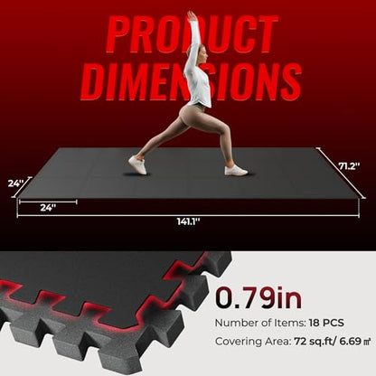 SUPERJARE 0.79'' Extra-Thick 18 Pcs 72 Sq Ft Exercise Equipment Mats - color: Black, size: 18 Tiles (72 Sq Ft)