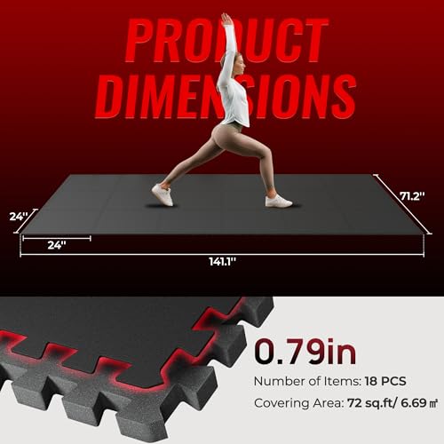 SUPERJARE 0.79'' Extra-Thick 18 Pcs 72 Sq Ft Exercise Equipment Mats - color: Black, size: 18 Tiles (72 Sq Ft)