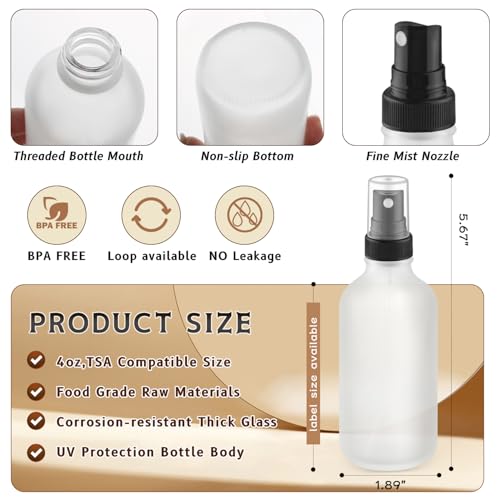 12-Pack 4 Oz Glass Spray Bottles with Lids,Empty Refillable Perfume Fine Mist Atomizer,Leak-Proof Travel Liquid Holder Containers for Cologne,Essential Oils,Room Sprays,Cleaning Solutions