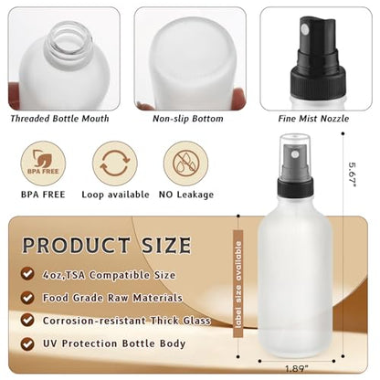 12-Pack 4 Oz Glass Spray Bottles with Lids,Empty Refillable Perfume Fine Mist Atomizer,Leak-Proof Travel Liquid Holder Containers for Cologne,Essential Oils,Room Sprays,Cleaning Solutions