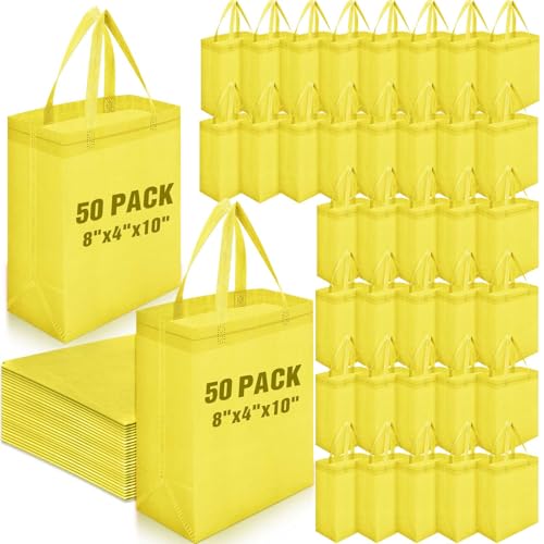 Windyun 50 Pcs Reusable Tote Bag Bulk 8 x 4 x 10 Inch, Light Yellow - color: Light Yellow
