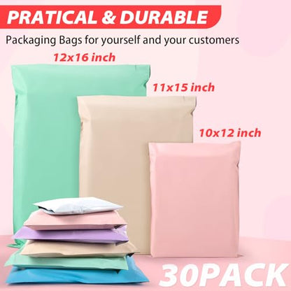 Oududianzi Variety Poly Mailers, 30 Pack Shipping Envelopes, Plastic Packaging Bags, Self-Seal Polymailers, Mailers Poly Bags, Shipping Bags for Small Business (10 Each: 10x13, 11x15, 12.5x16) - color: Pink&Yellow&Green, size: 30 Pack