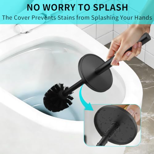 Toilet Brush and Holder Set,304 Stainless Steel Toilet Brush for Bathroom with Long Handle, Heavy Duty Toilet Bowl Brush,Removable Inner Bowl and Splash Protection,Deep Cleaning (Black) - color: Black