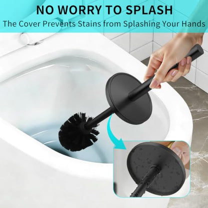 Toilet Brush and Holder Set,304 Stainless Steel Toilet Brush for Bathroom with Long Handle, Heavy Duty Toilet Bowl Brush,Removable Inner Bowl and Splash Protection,Deep Cleaning (Black) - color: Black