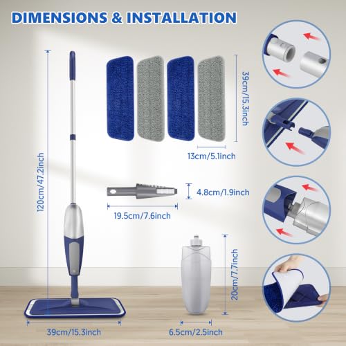 BPAWA Spray Mops for Floor Cleaning: Wet Microfiber Mop for Hardwood Tile - color: Darkblue-gray