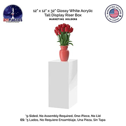 2 Pack White Pedestal Platform Tall Box 12" x 12" x 32" No Lid Art Exhibit Sample Flower Arrangement Display Plant Cube Retail Riser Collectible Cover 5 Sided by Marketing Holders - size: 12"w x 12"d x 32"h White