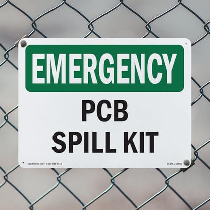 PCB Spill Kit OSHA Emergency Aluminum Sign 18 Inch x 12 Inch - 5 Pack - color: Aluminum, size: 5 Pack of 18" x 12"