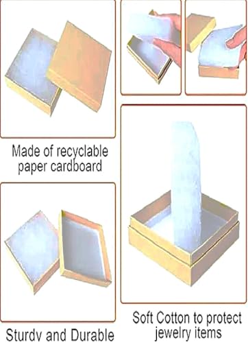 12 Pack Cotton Filled Kraft Brown Paper Cardboard Pendants, Earrings, Charms, Pocket watch Jewelry Gift and Retail Boxes 3 X 2 X 1 Inch #32 Size by R J Displays