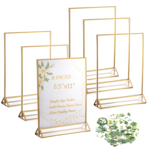 8.5x11 Acrylic Sign Holders, 6 Pack Gold Picture Frames for Table - color: Gold, size: 6 Pack 8.5X11 Inch