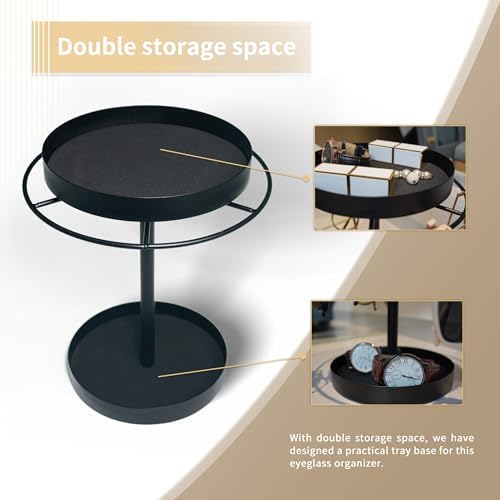 360° Rotating Sunglass Organizer Stand with Jewelry Tray, Black