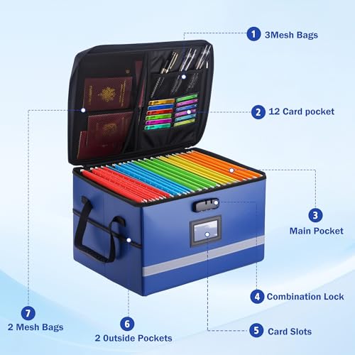 EXLIFBAG Fireproof File Organizer with Lock, 1 Layer - color: Blue, size: 1 Layer