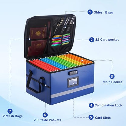 EXLIFBAG Fireproof File Organizer with Lock, 1 Layer - color: Blue, size: 1 Layer