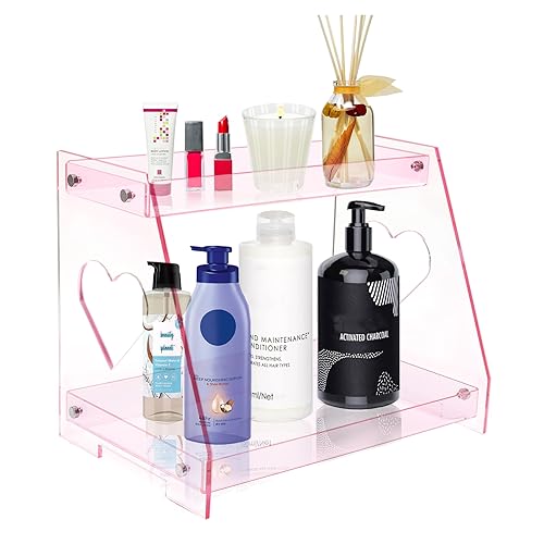 ROYALITA 2 Tier Pink Heart Bathroom Countertop Organizer Display Shelf - color: Pink