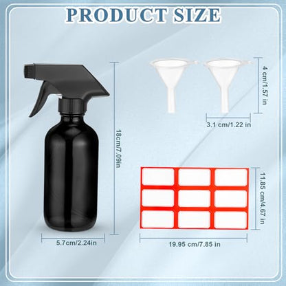Norme 24 Pcs 8 oz Glass Spray Bottles with Funnels Labels, Black - color: Black