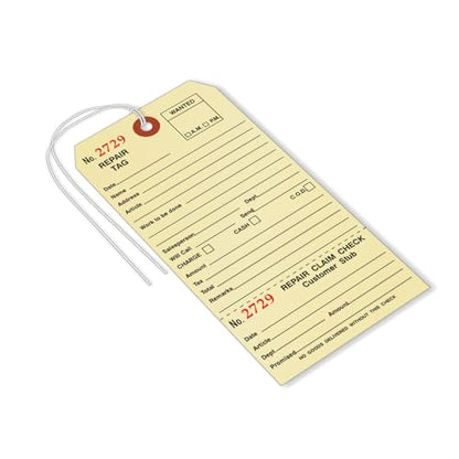SmartSign Pack of 500 Sequentially Numbered Repair Tags with Attached String | 3.125" x 6.25" Manila Cardstock