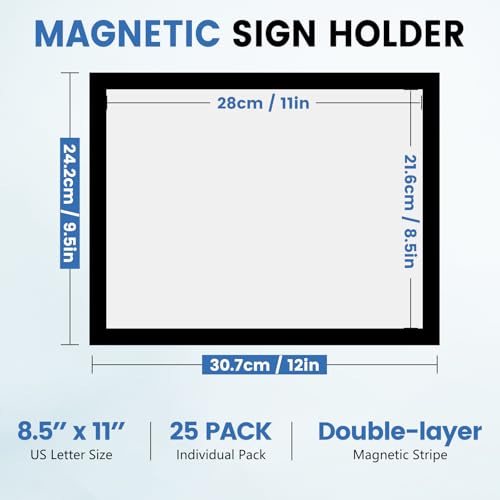 NUITPY 25 Pack Magnetic Sign Holder, 8.5in x 11in Magnetic Paper Holder - size: 8.5in x 11in-25Pack