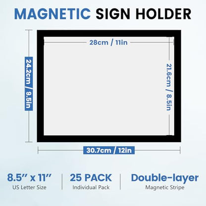 NUITPY 25 Pack Magnetic Sign Holder, 8.5in x 11in Magnetic Paper Holder - size: 8.5in x 11in-25Pack