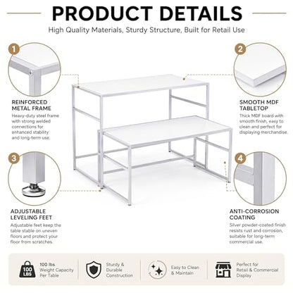 Novabright 2 Piece Nesting Display Tables, White Metal, 100 lb Capacity